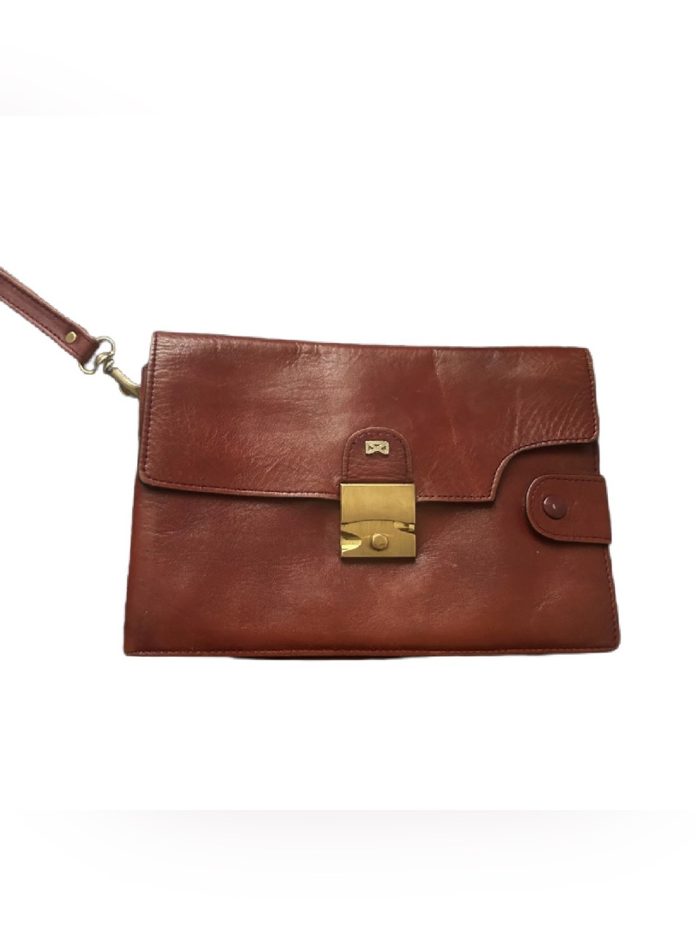 Vintage Italian Leather Clutch Wristlet Made in Italy Cognac Brown Unisex